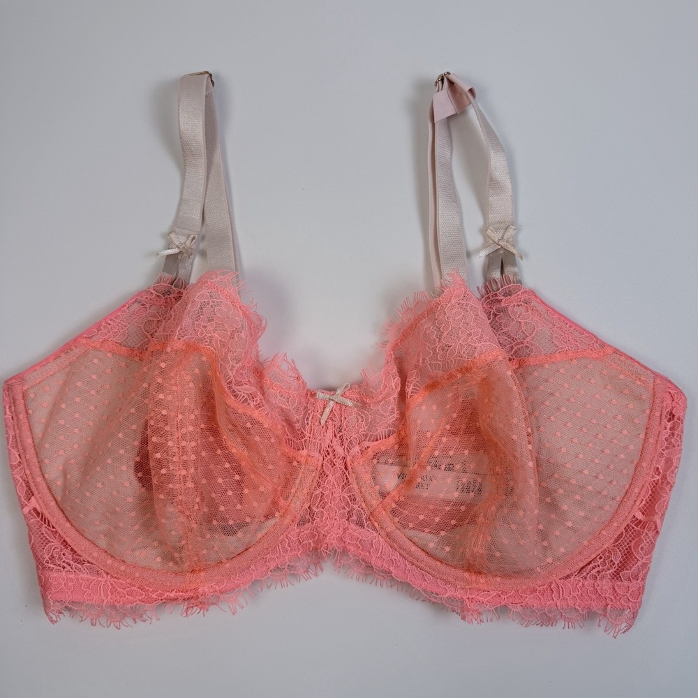 Victoria's Secret Dream‎ Angels Peach Coral Lace Unlined Balconette Bra 36DD NWT